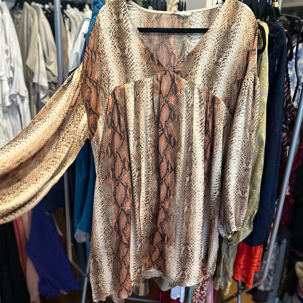 Entro Cream and Brown Oversized Tunic Dress